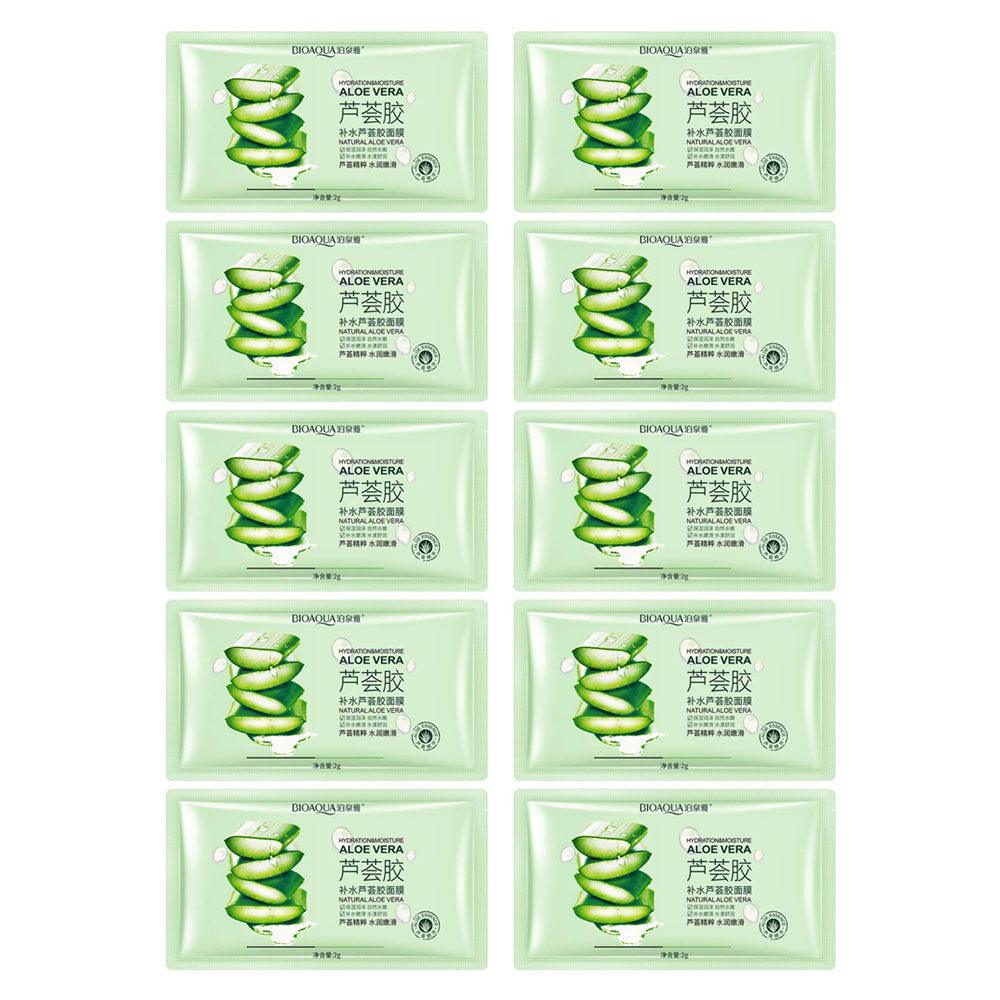 ماسک صورت بایو آکوا مدل aloe vera وزن 2 گرم بسته 10 عددی